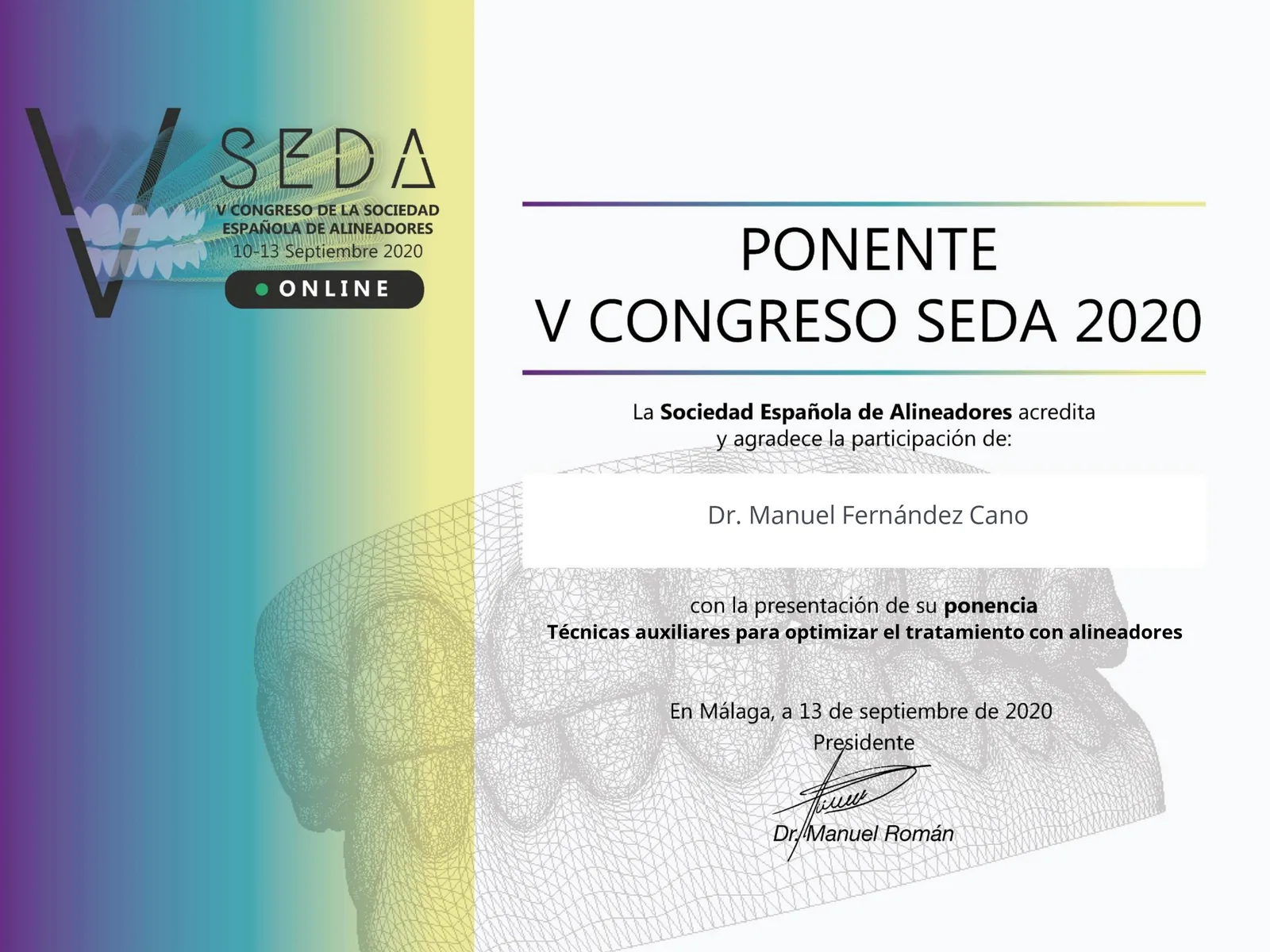 Ponente · V Congreso SEDA 2020 · Sociedad Española de Alineadores